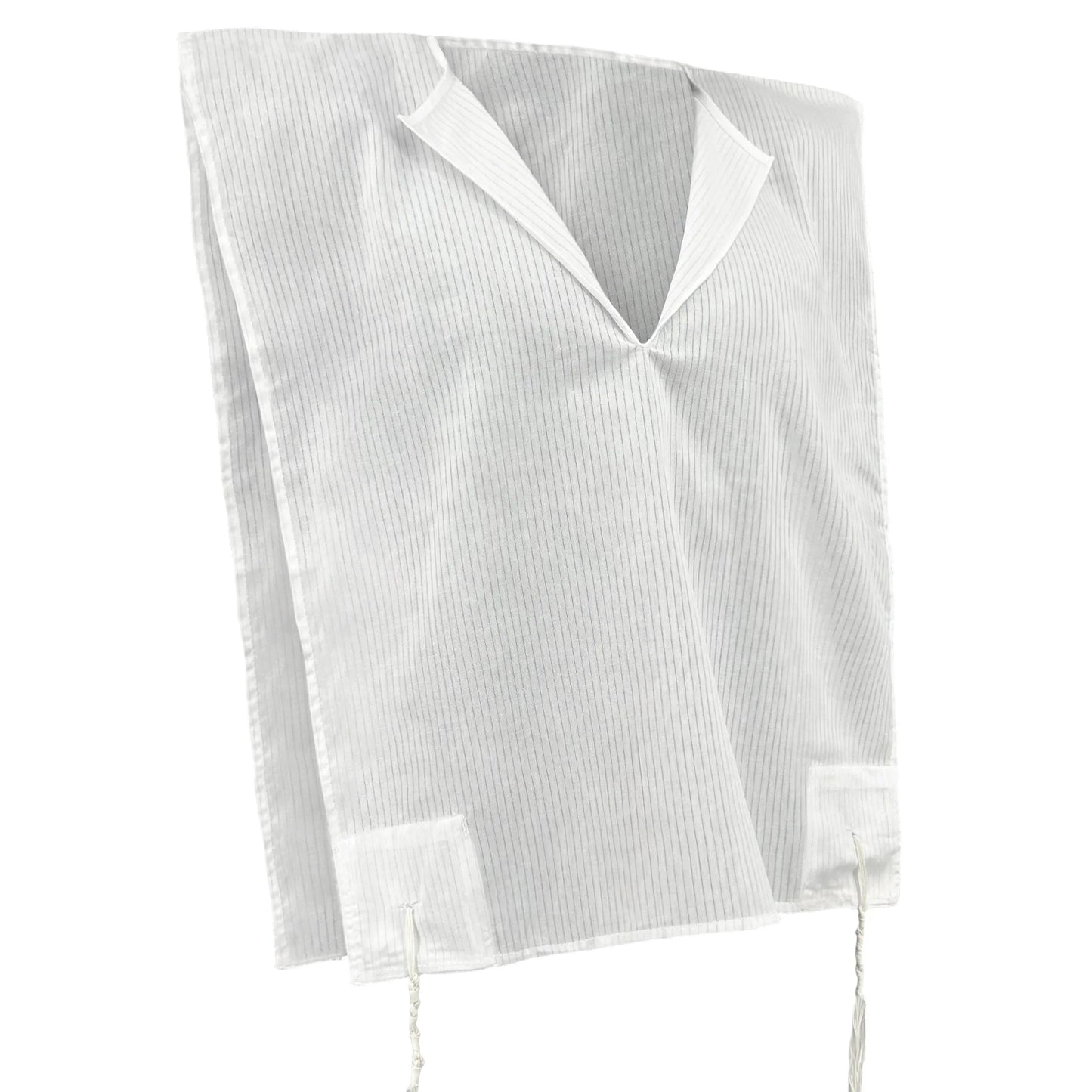 White striped Tzitzit T-shirt with a collar on a white background