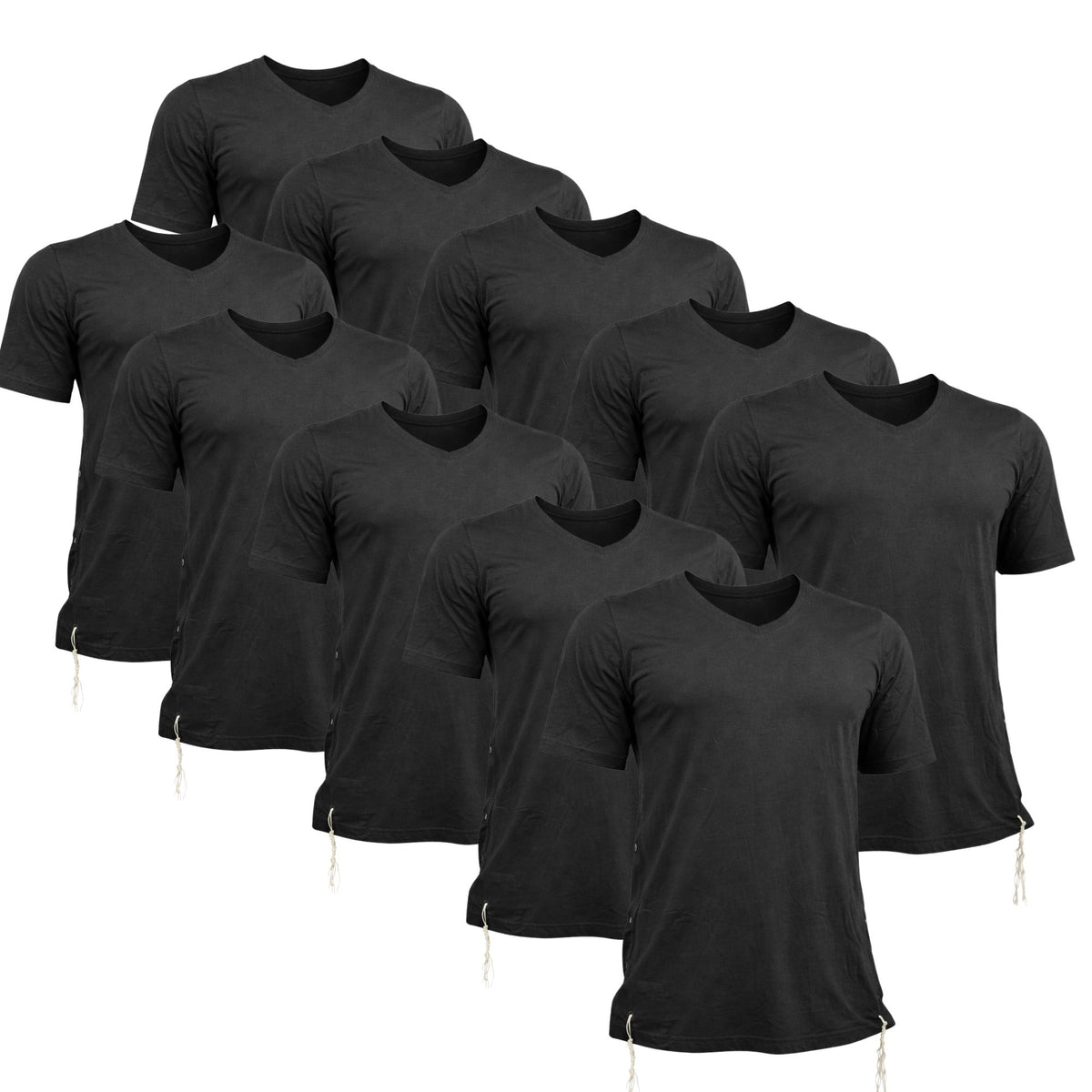Pack of men's cotton Sephardi tzitzit T-shirts with sleeves – pack of 10 black shirts