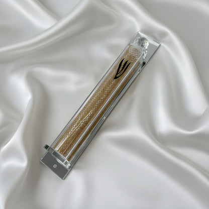 Crystal Mezuzah Case with Gold Design – Modern Jewish Door Mezuzah