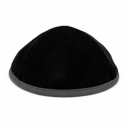 Black 4-Panel Kippah with Trim  – Velvet or Plush Finish, Multiple Sizes