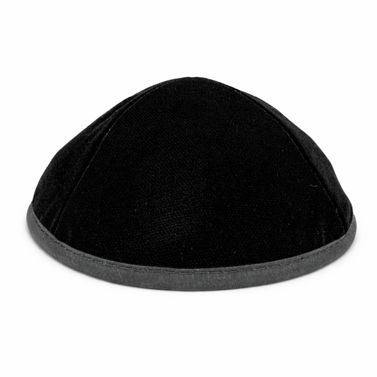 Black 4-Panel Kippah with Trim  – Velvet or Plush Finish, Multiple Sizes