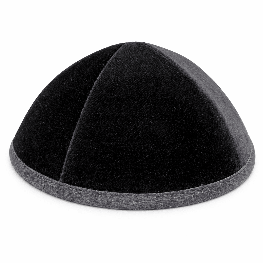 Black 6-Panel Kippah with Trim – Velvet or Plush Finish