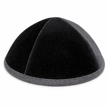 Black 6-Panel Kippah with Trim – Velvet or Plush Finish
