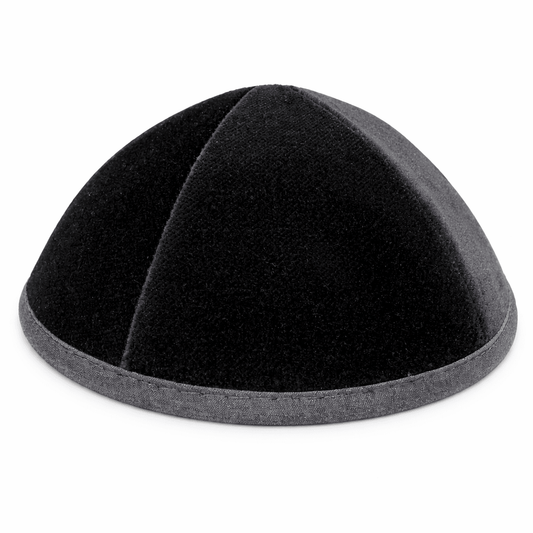 Black 6-Panel Kippah with Trim – Velvet or Plush Finish