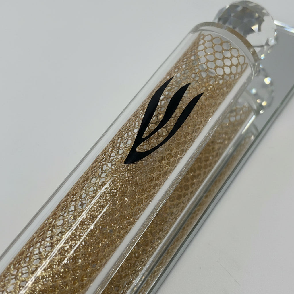 Crystal Mezuzah Case with Gold Design – Modern Jewish Door Mezuzah