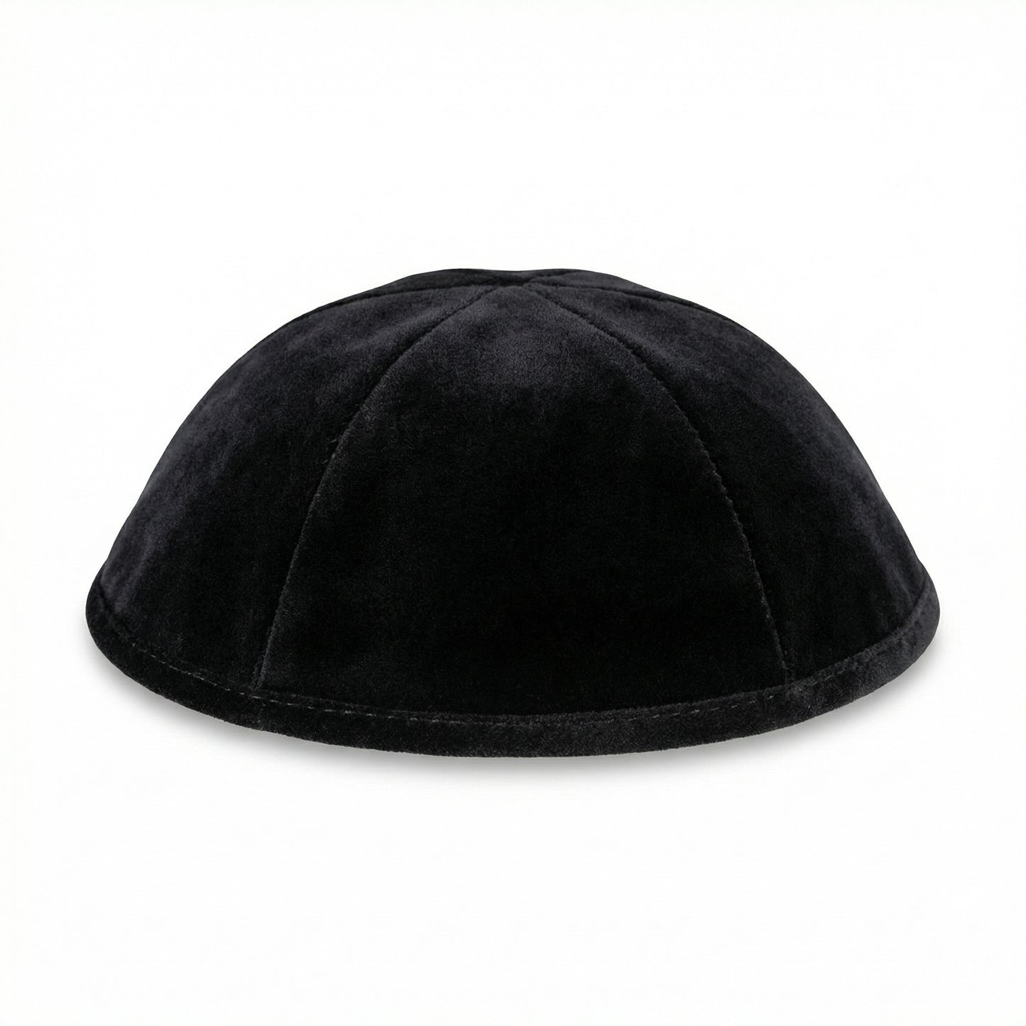 Black 6-Panel Kippah No Trim – Classic & Minimal Yarmulke Velvet or Plush Finish