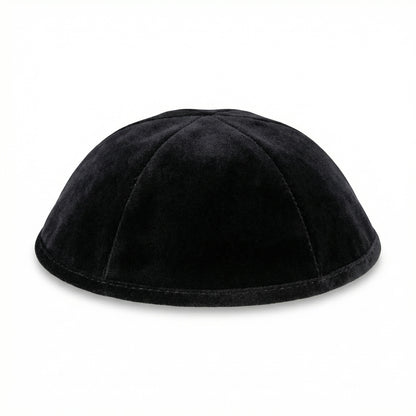 Black 6-Panel Kippah No Trim – Classic & Minimal Yarmulke Velvet or Plush Finish