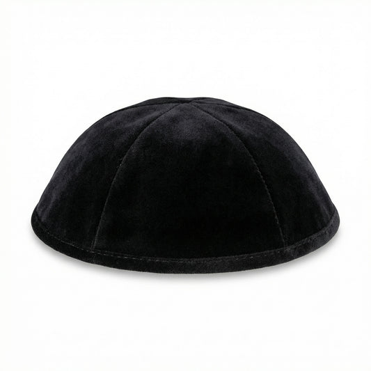 Black 6-Panel Kippah No Trim – Classic & Minimal Yarmulke Velvet or Plush Finish