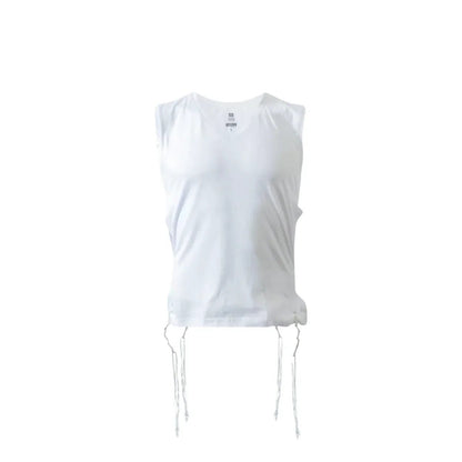 White sleeveless Tzitzit T-shirt  on a white background