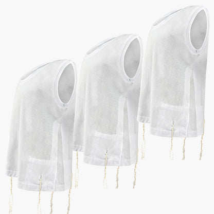 Three white Kids  T-Shirt Tzitzit with round neck and kosher tzitzit