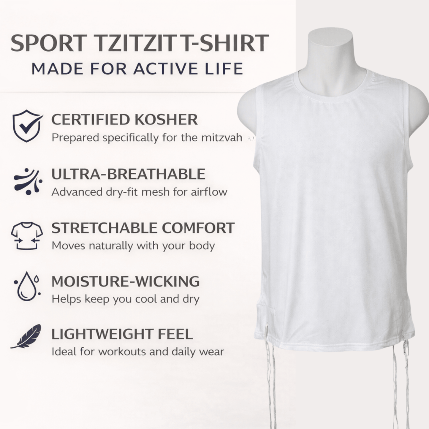 Kids Mesh Tzitzit Tank Top Dri-Fit – Sleeveless Kosher Undershirt