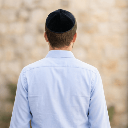 Black 6-Panel Kippah with Trim – Velvet or Plush Finish