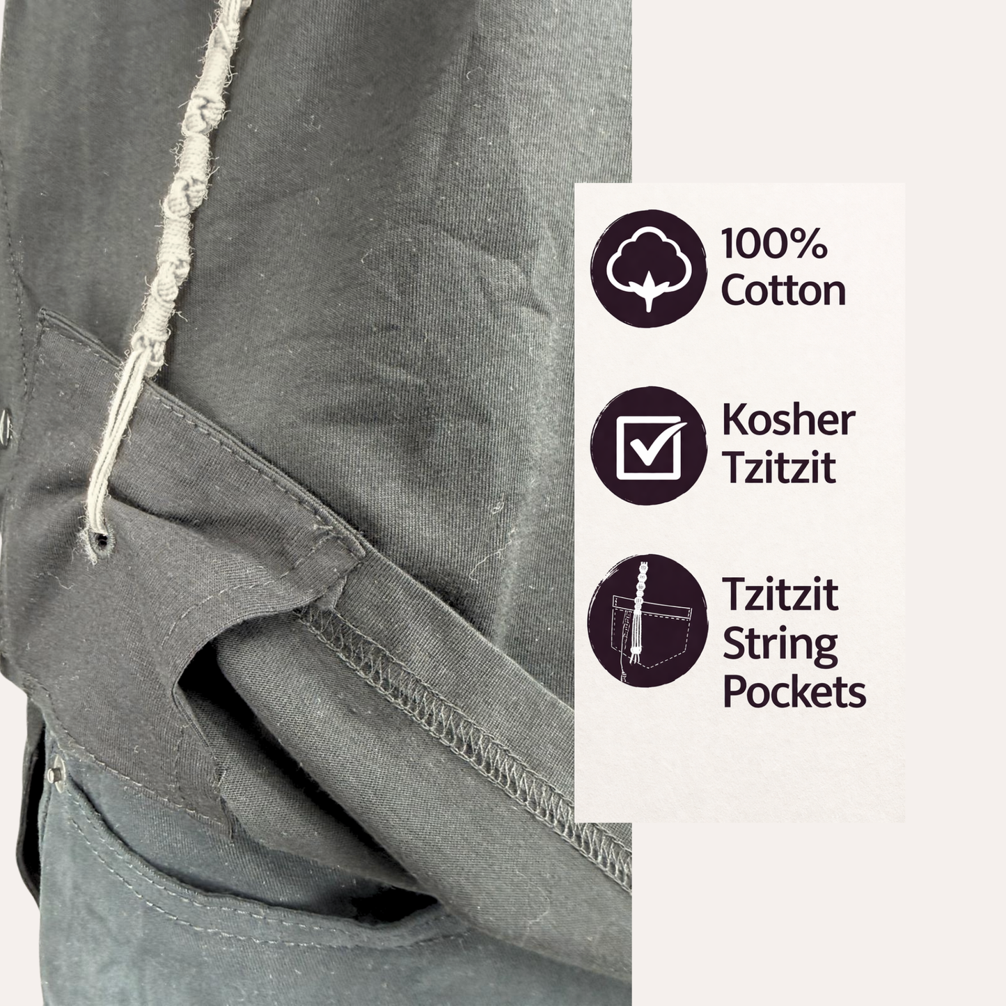 Pack of Men Tzitzit Cotton T-Shirt with Sleeves Ashkenazi Tallit Katan