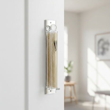 Crystal Mezuzah Case with Gold Design – Modern Jewish Door Mezuzah