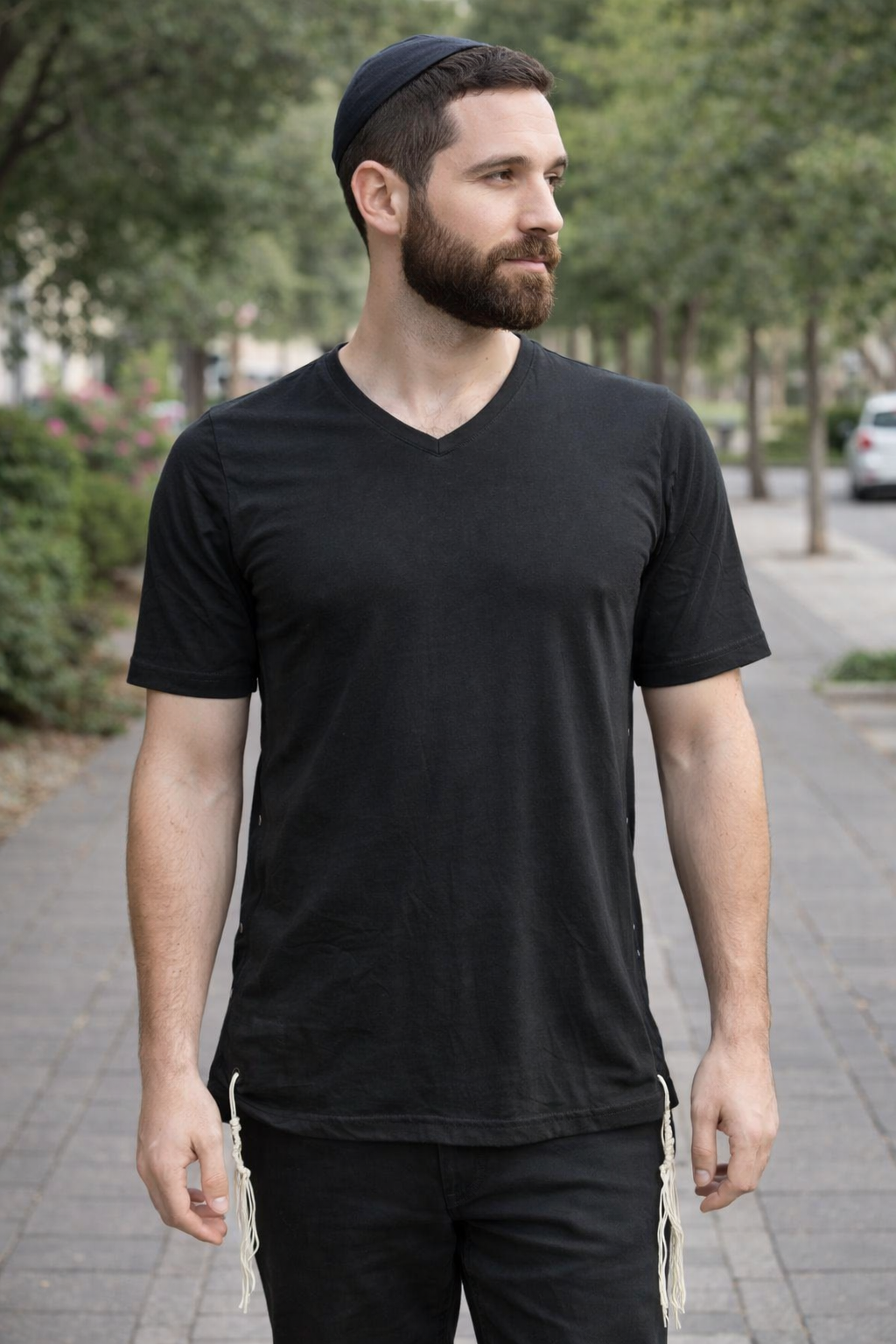 Pack of Men Tzitzit Cotton T-Shirt with Sleeves Ashkenazi Tallit Katan