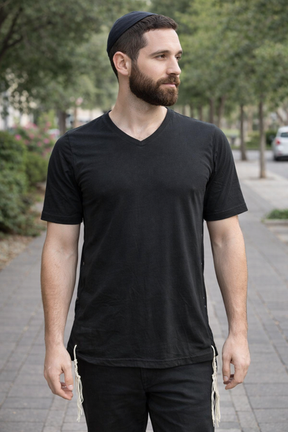 Pack of Men Tzitzit Cotton T-Shirt with Sleeves Ashkenazi Tallit Katan