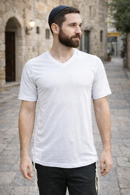 Pack of Men Tzitzit Cotton T-Shirt with Sleeves Ashkenazi Tallit Katan
