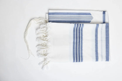 Mofet Wool Tallit – Lamenatzeach with blue stripes 