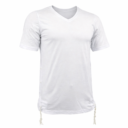 Men Tzitzit Cotton T-Shirt with Sleeves – Kosher Tallit Katan Shirt Made in Israel