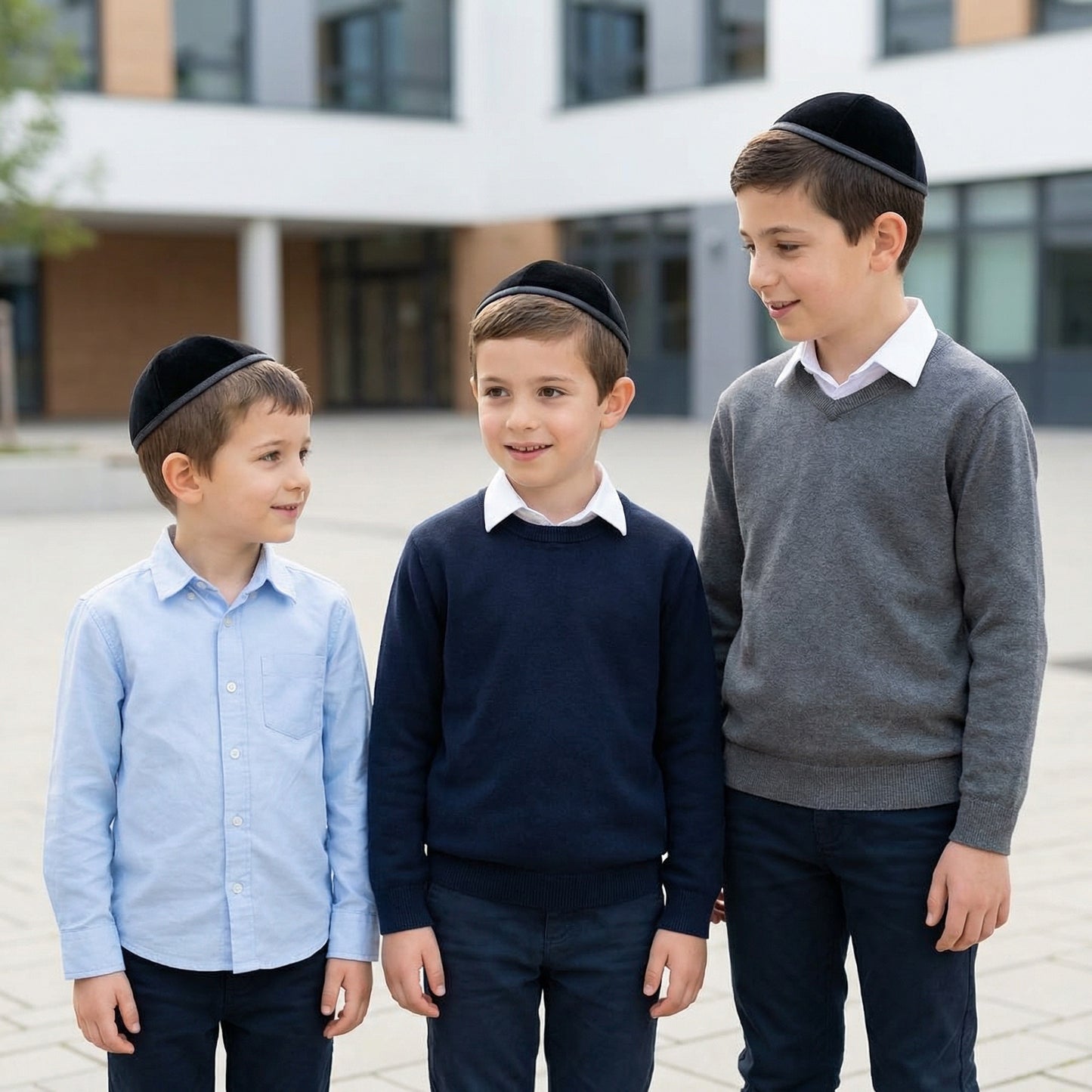 Black 4-Panel Kippah with Trim  – Velvet or Plush Finish, Multiple Sizes