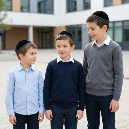 Black 4-Panel Kippah with Trim  – Velvet or Plush Finish, Multiple Sizes