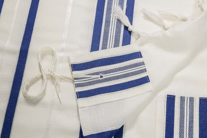 Wool Tallit Non Slip Tashbetz by Mishkan HaTekhelet Sephardic & Ashkenazi Tzitzit
