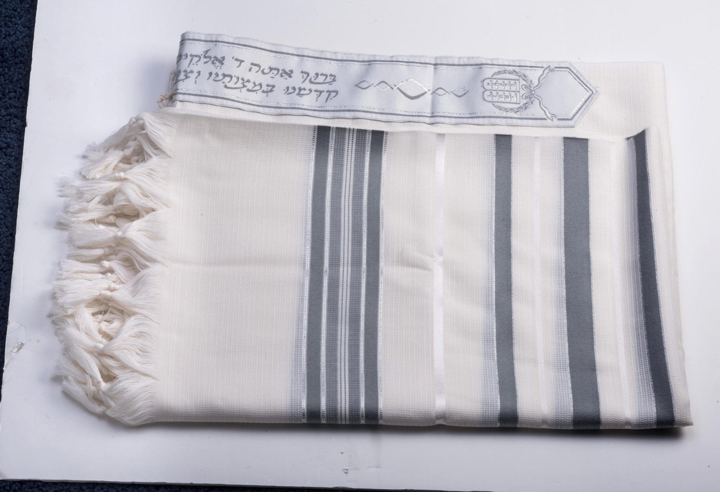 Wool Tallit Non Slip Tashbetz by Mishkan HaTekhelet Sephardic & Ashkenazi Tzitzit