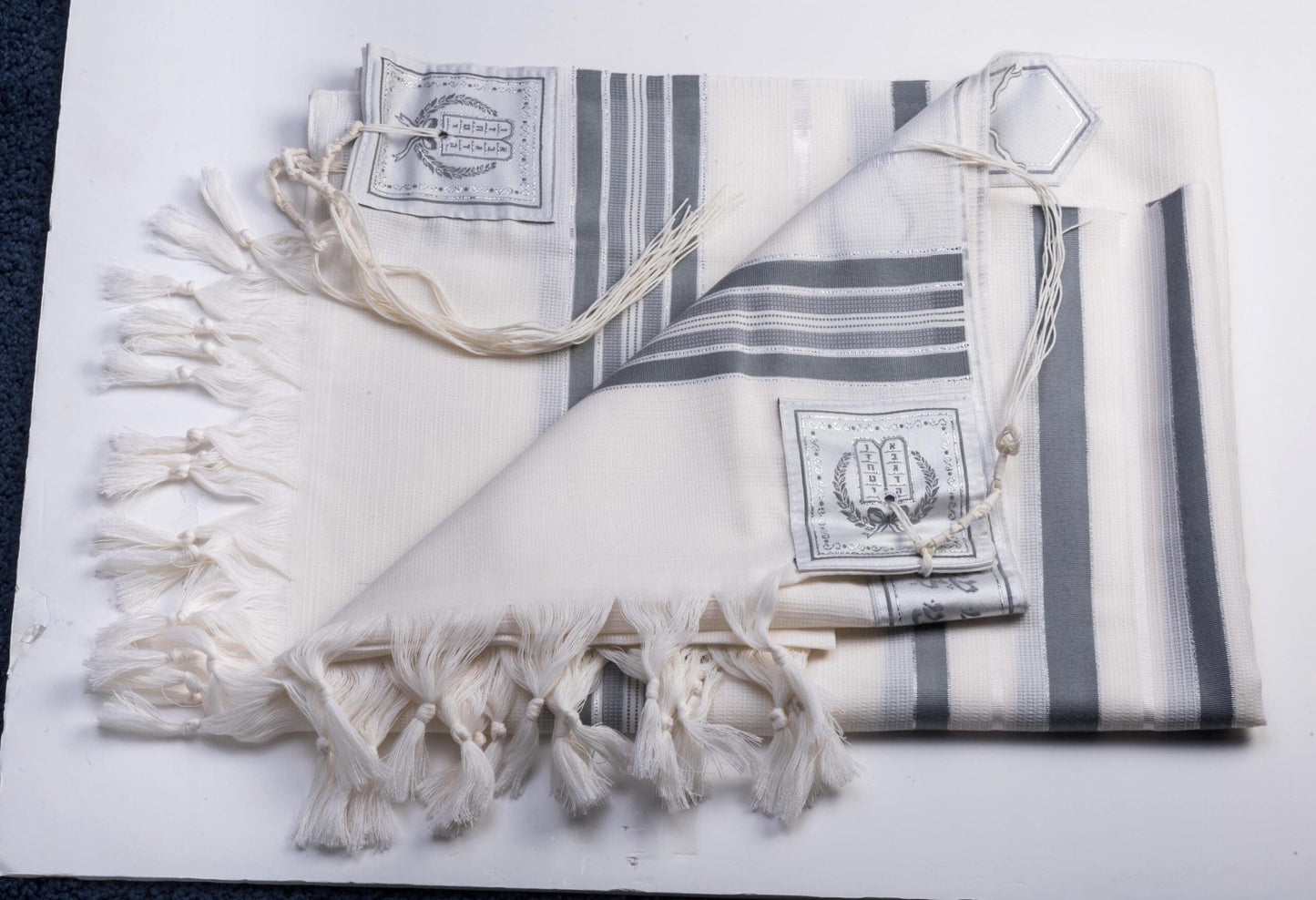 Wool Tallit Non Slip Tashbetz by Mishkan HaTekhelet Sephardic & Ashkenazi Tzitzit
