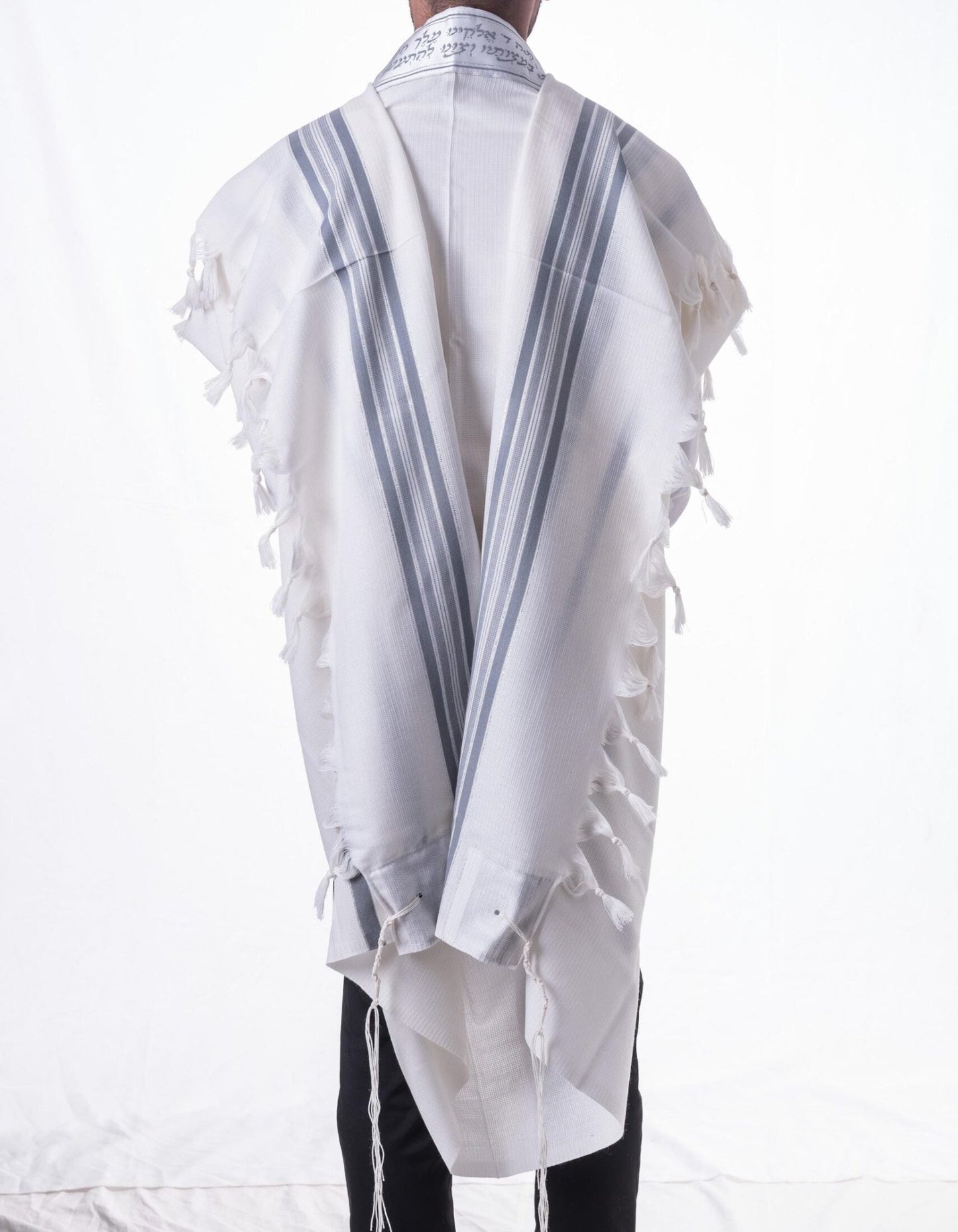 Wool Tallit Non Slip Tashbetz by Mishkan HaTekhelet Sephardic & Ashkenazi Tzitzit