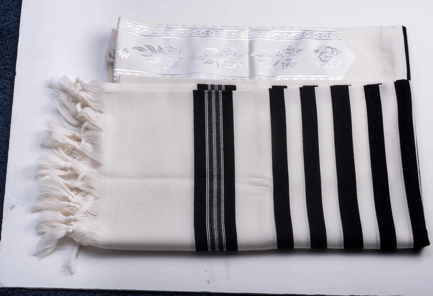 Wool Tallit Non Slip Tashbetz by Mishkan HaTekhelet Sephardic & Ashkenazi Tzitzit