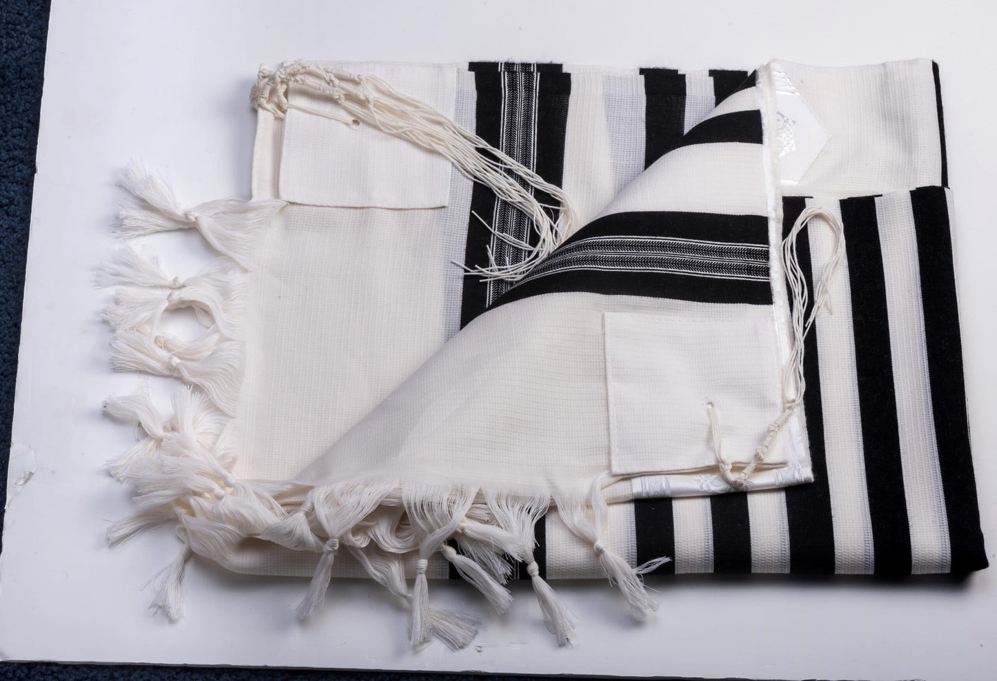 Wool Tallit Non Slip Tashbetz by Mishkan HaTekhelet Sephardic & Ashkenazi Tzitzit