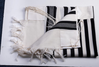 Wool Tallit Non Slip Tashbetz by Mishkan HaTekhelet Sephardic & Ashkenazi Tzitzit