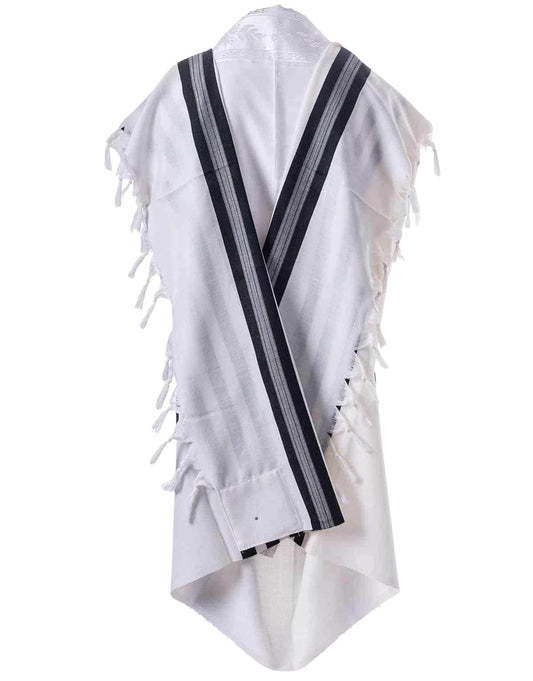 Mishkan HaTekhelet Peer Kal “Turkish Style” Lightweight Wool Tallit – Hand-Spun Ashkenazi Thick Tzitzit