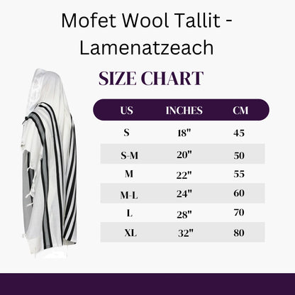 Size chart for Mofet Wool Tallit – Lamenatzeach