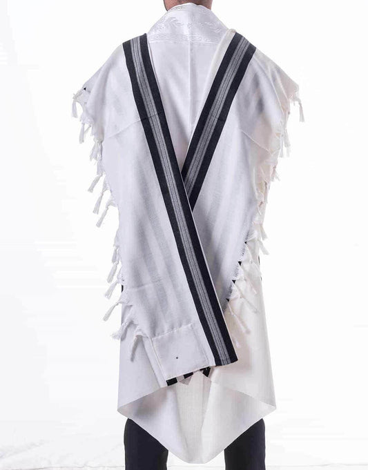 Mishkan HaTekhelet Peer Kal “Turkish Style” Lightweight Wool Tallit – Hand-Spun Ashkenazi Thick Tzitzit